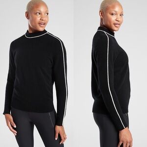 ATHLETA Transit Crew Sweater Wool Blend in Black/White Size S